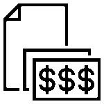 Construction cost estimate icon with dollar signs and document, representing project pricing, budget quotes, and contractor estimates for building services