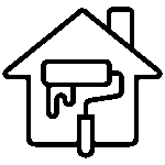 Home renovation icon with paint roller and house outline, representing residential remodeling, interior painting services, and property improvement projects